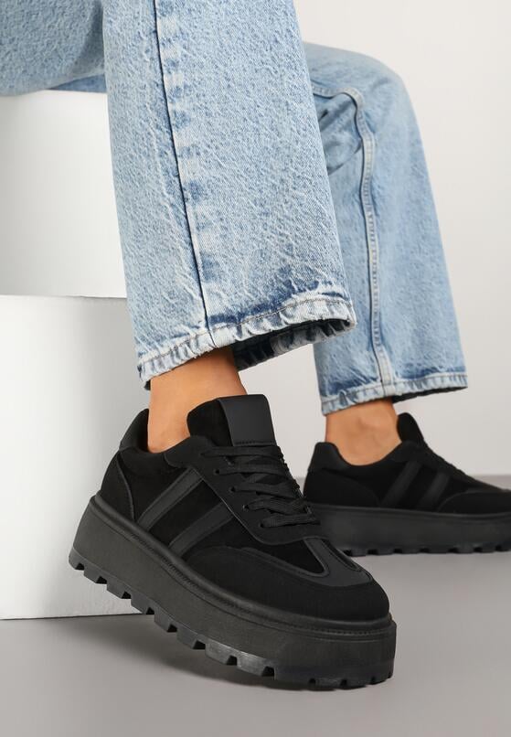 Czarne Sneakersy Typu Klasyczne Tenisówki na Grubej Podeszwie Nilmio 2