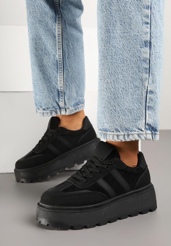 Czarne Sneakersy Typu Klasyczne Tenisówki na Grubej Podeszwie Nilmio 1