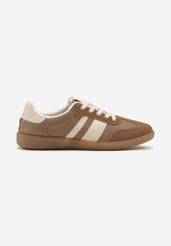 Ciemnobeżowe Sneakersy Tenisówki z Ozdobnymi Paskami Jenavena 4