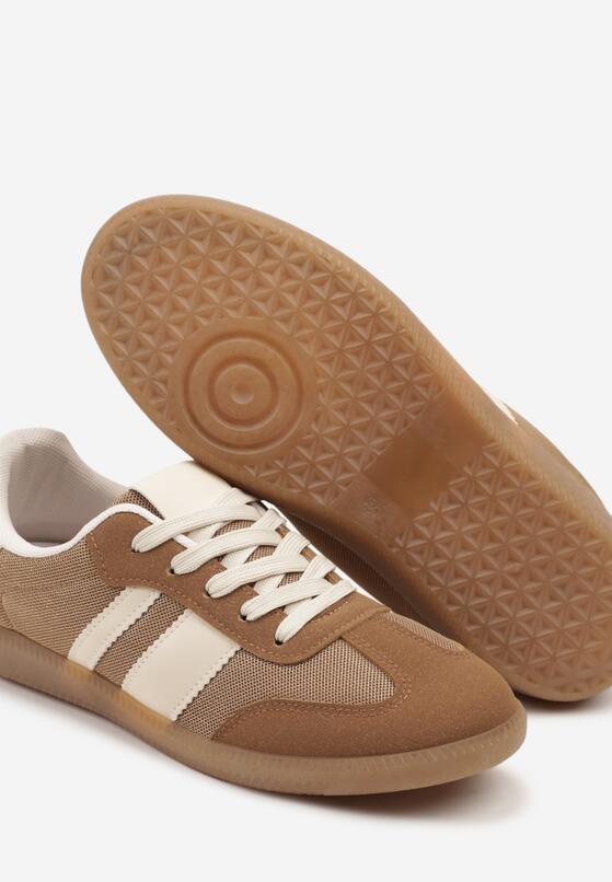 Ciemnobeżowe Sneakersy Tenisówki z Ozdobnymi Paskami Jenavena 6