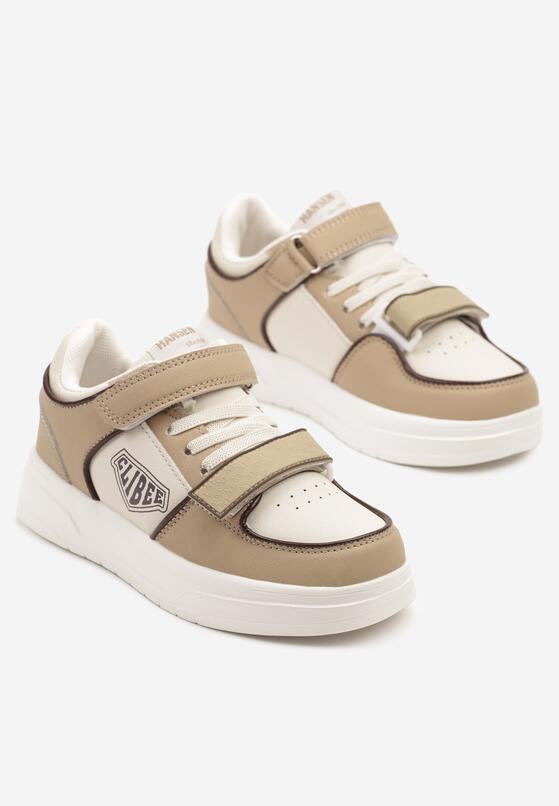 Ciemnobeżowe Buty Sportowe Sneakersy z Nadrukiem i Zapięciem na Rzep Nailla 2