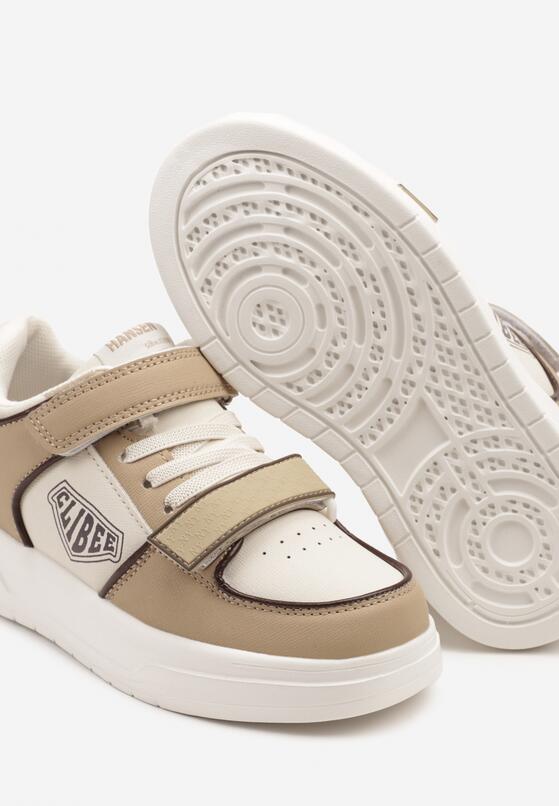 Ciemnobeżowe Buty Sportowe Sneakersy z Nadrukiem i Zapięciem na Rzep Nailla 3