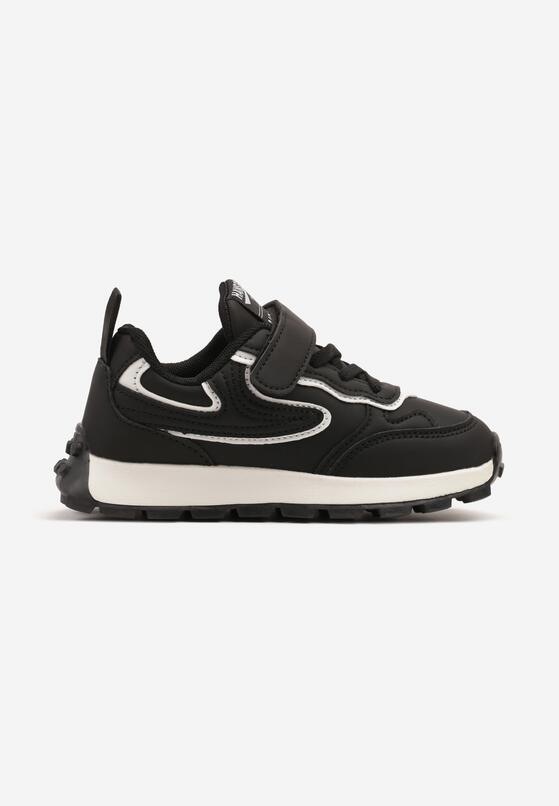 Czarno-Białe Buty Sportowe Sneakersy z Ozdobnymi Przeszyciami i Rzepem Napea 1