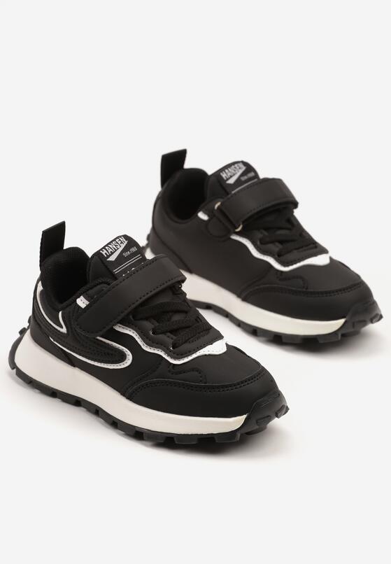 Czarno-Białe Buty Sportowe Sneakersy z Ozdobnymi Przeszyciami i Rzepem Napea 2