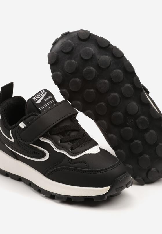 Czarno-Białe Buty Sportowe Sneakersy z Ozdobnymi Przeszyciami i Rzepem Napea 3