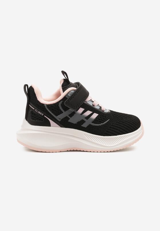 Czarno-Różowe Buty Sportowe Sneakersy z Rzepem na Piankowej Podeszwie Naissina 1