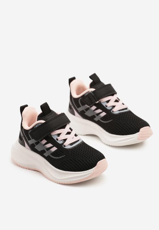 Czarno-Różowe Buty Sportowe Sneakersy z Rzepem na Piankowej Podeszwie Naissina 2