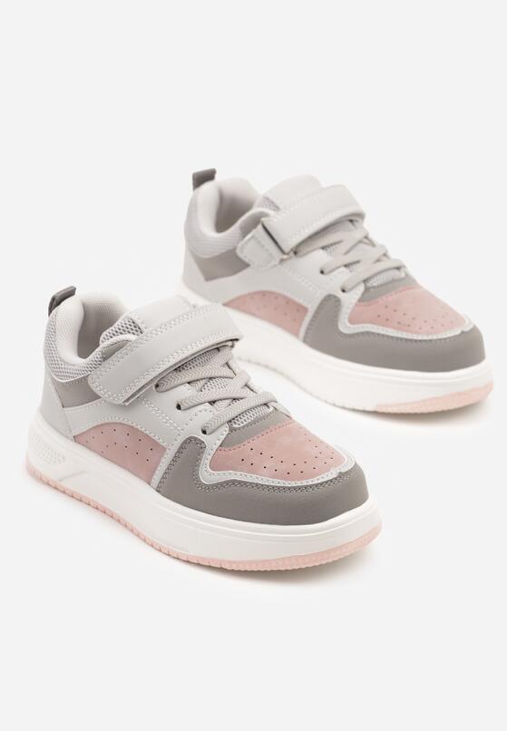 Szaro-Różowe Buty Sportowe Sneakersy Clibee Ozdobione Perforacją Pareldi 2