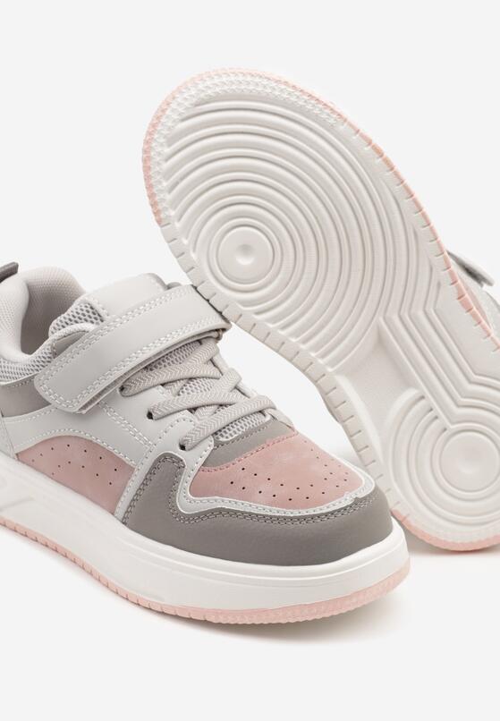 Szaro-Różowe Buty Sportowe Sneakersy Clibee Ozdobione Perforacją Pareldi 3