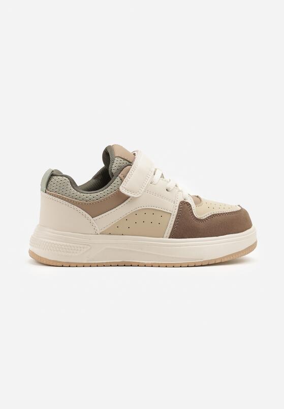 Beżowo-Zielone Buty Sportowe Sneakersy Clibee Ozdobione Perforacją Pareldi 1