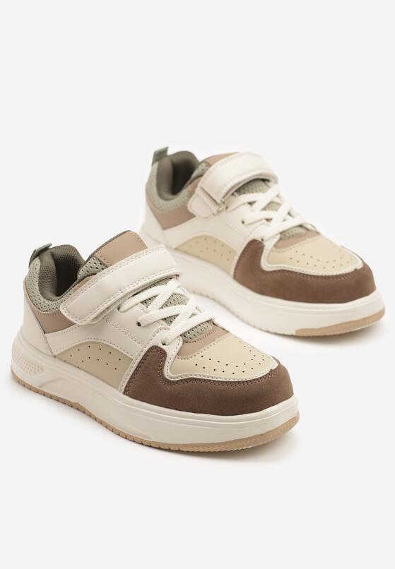 Beżowo-Zielone Buty Sportowe Sneakersy Clibee Ozdobione Perforacją Pareldi 2
