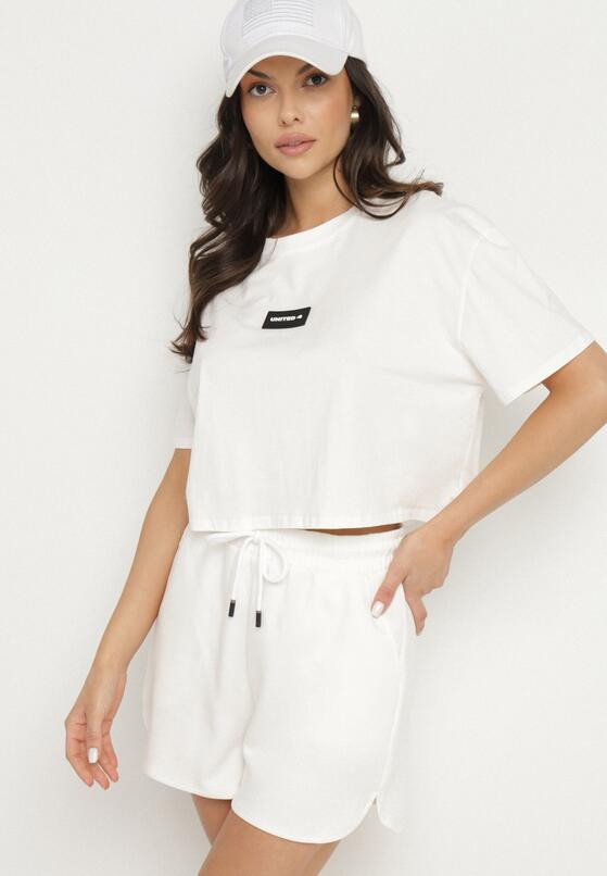 Biały Bawełniany T-shirt Crop Top z Naszywką Adivios 1