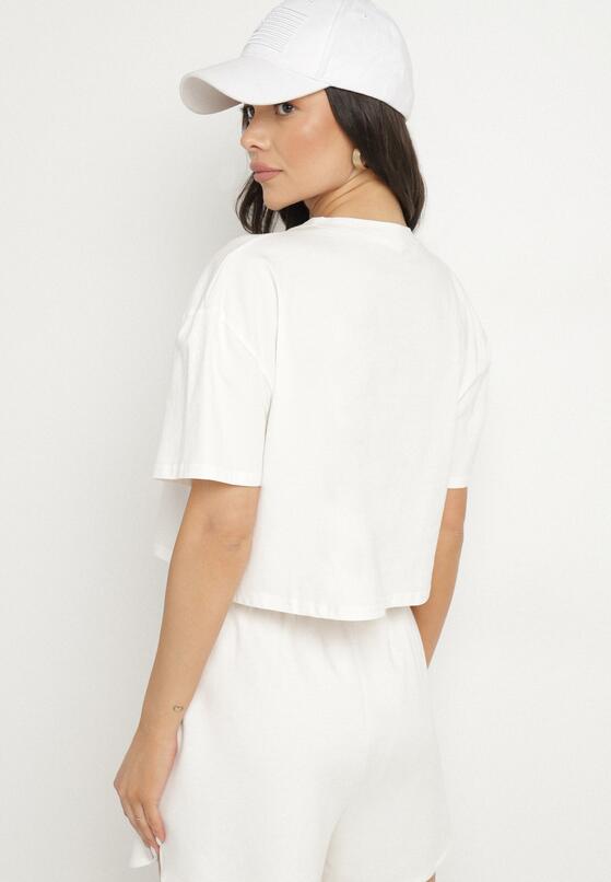 Biały Bawełniany T-shirt Crop Top z Naszywką Adivios 3