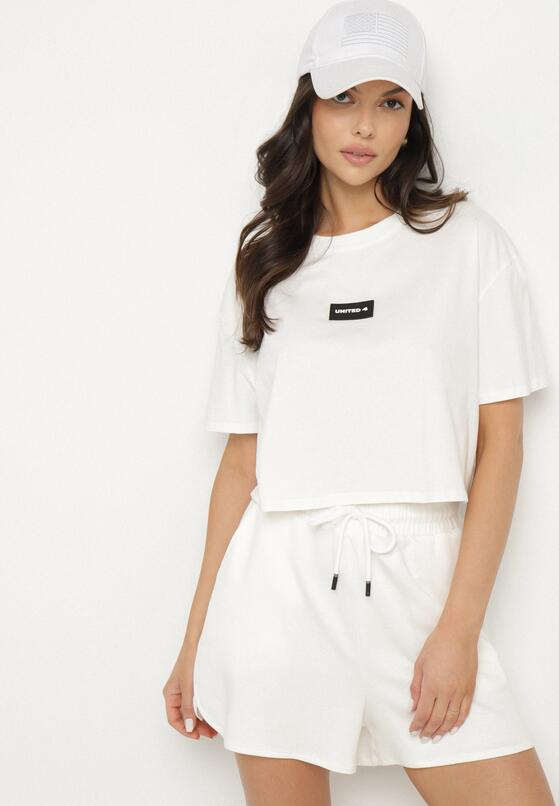 Biały Bawełniany T-shirt Crop Top z Naszywką Adivios 4