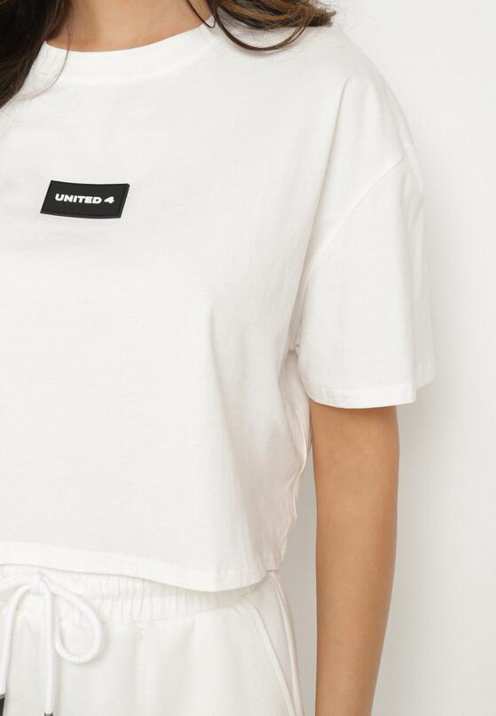Biały Bawełniany T-shirt Crop Top z Naszywką Adivios 5