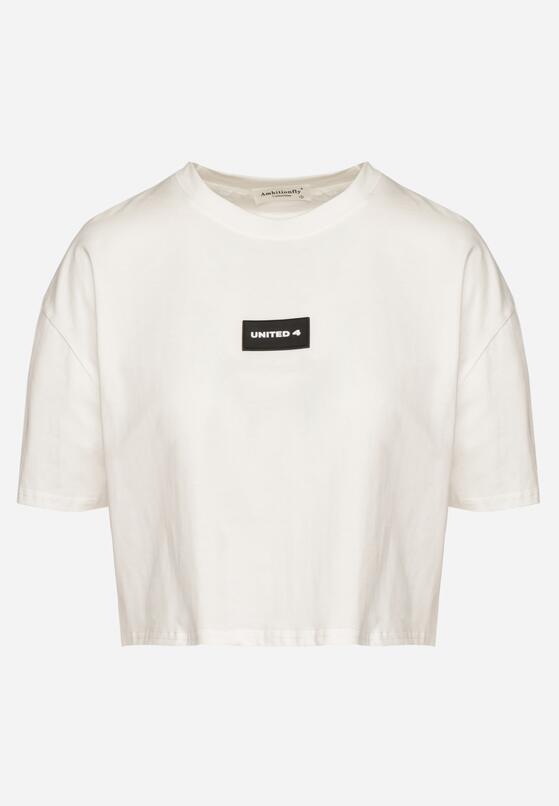 Biały Bawełniany T-shirt Crop Top z Naszywką Adivios 6