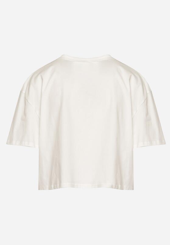 Biały Bawełniany T-shirt Crop Top z Naszywką Adivios 7