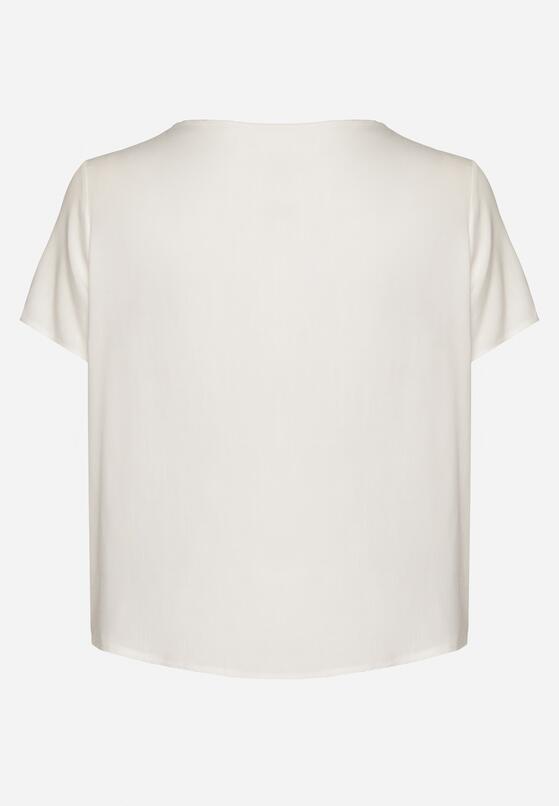 Biały T-shirt Bluzka z Krótkim Rękawem z Ozdobnym Haftem Tesgia 7