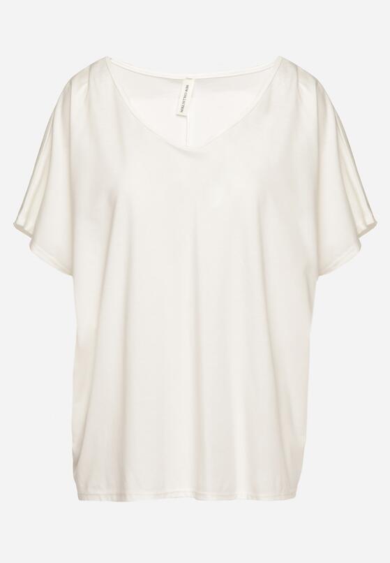 Biały T-shirt z Wiskozą o Kroju Nietoperza Liosma 6