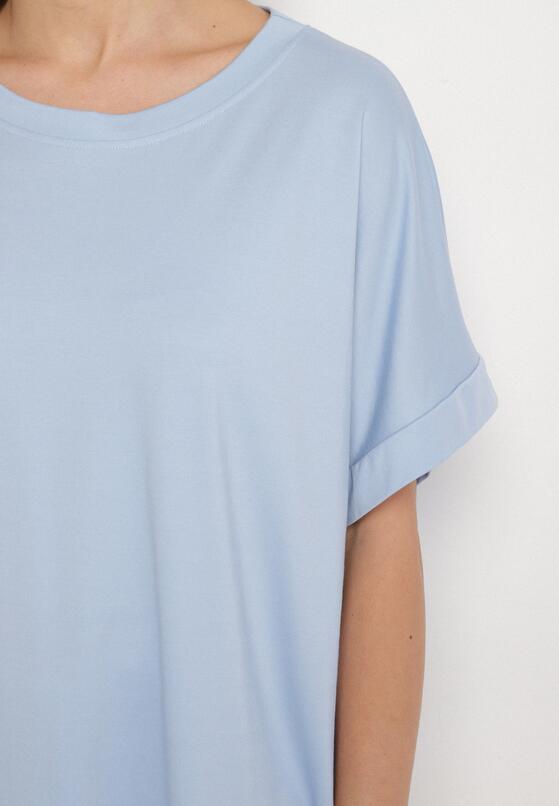 Niebieski T-shirt z Wiskozą o Kroju Nietoperza Tanariona 5