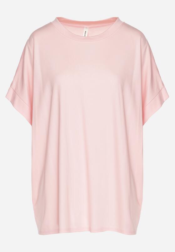 Jasnoróżowy T-shirt z Wiskozą o Kroju Nietoperza Tanariona 6