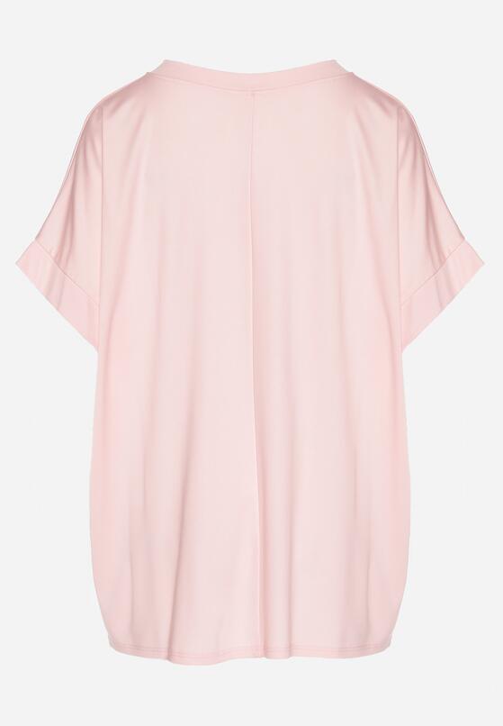 Jasnoróżowy T-shirt z Wiskozą o Kroju Nietoperza Tanariona 7