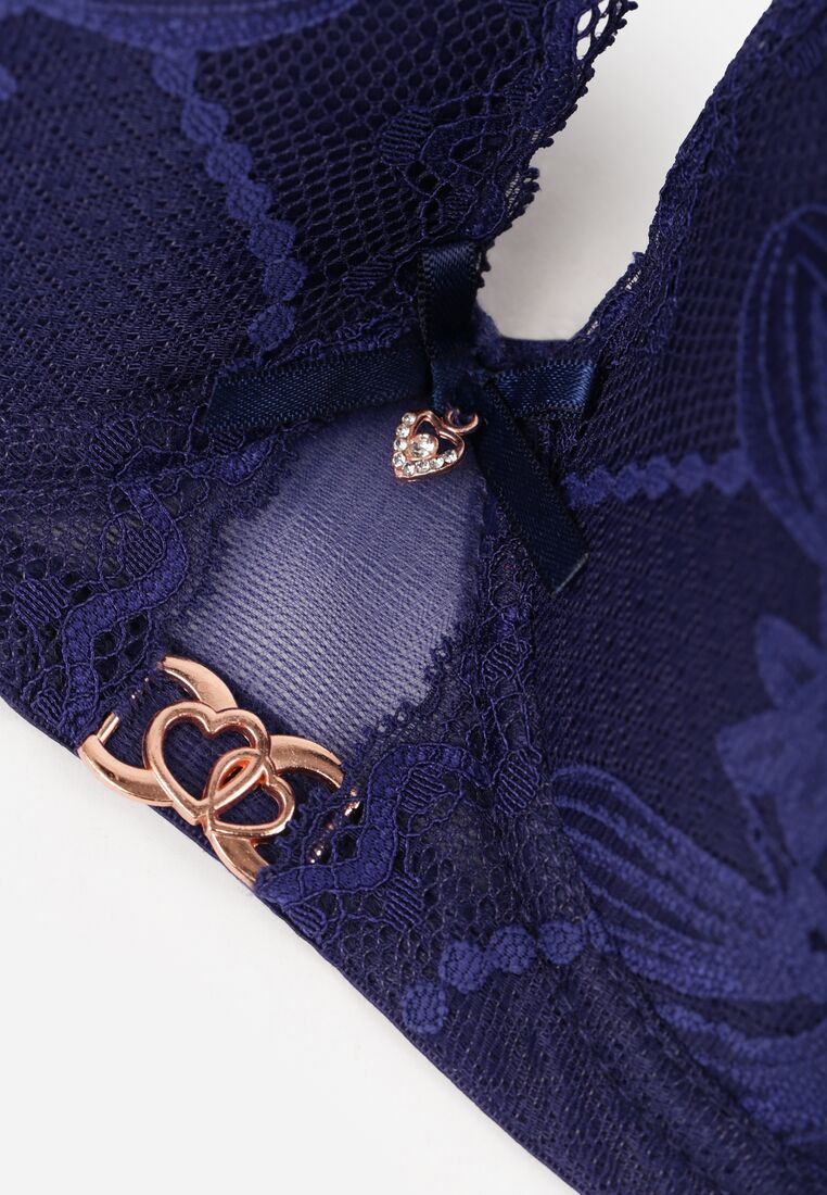 Granatowy Biustonosz z Koronką i Metaliczną Ozdobą Valzedia 7