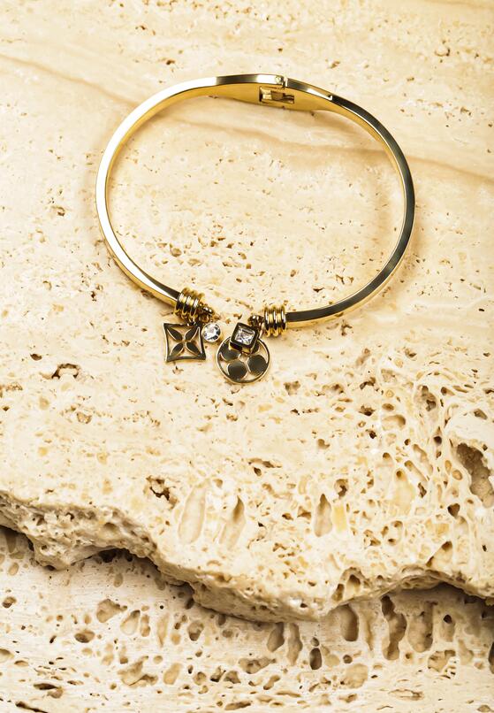 Złota Bransoletka Typu Bangle z Geometrycznymi Ozdobami Lunavess 1