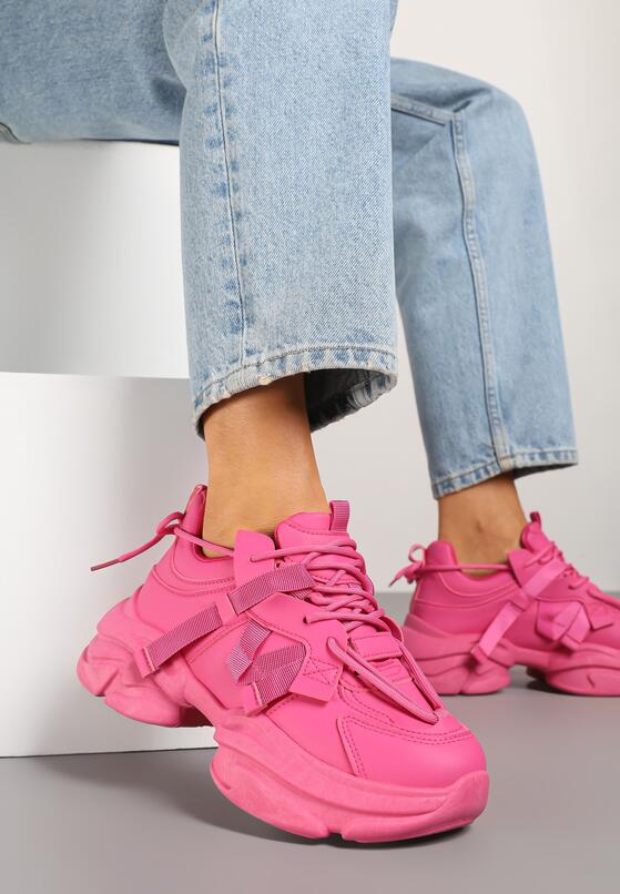 Fuksjowe Sneakersy na Grubej Podeszwie Ozdobione Tłoczeniem Soniella 2