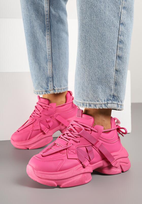 Fuksjowe Sneakersy na Grubej Podeszwie Ozdobione Tłoczeniem Soniella 1