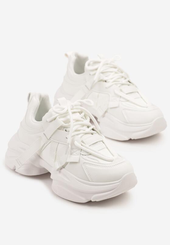 Białe Sneakersy na Grubej Podeszwie Ozdobione Tłoczeniem Soniella 5