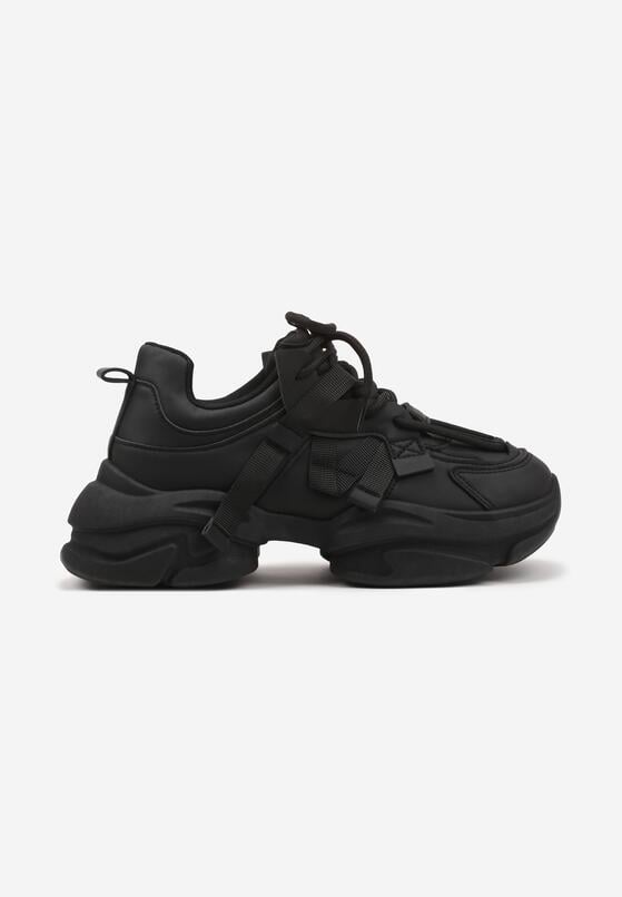 Czarne Sneakersy na Grubej Podeszwie Ozdobione Tłoczeniem Soniella 4