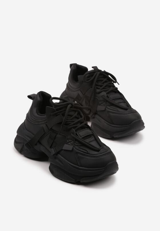 Czarne Sneakersy na Grubej Podeszwie Ozdobione Tłoczeniem Soniella 5