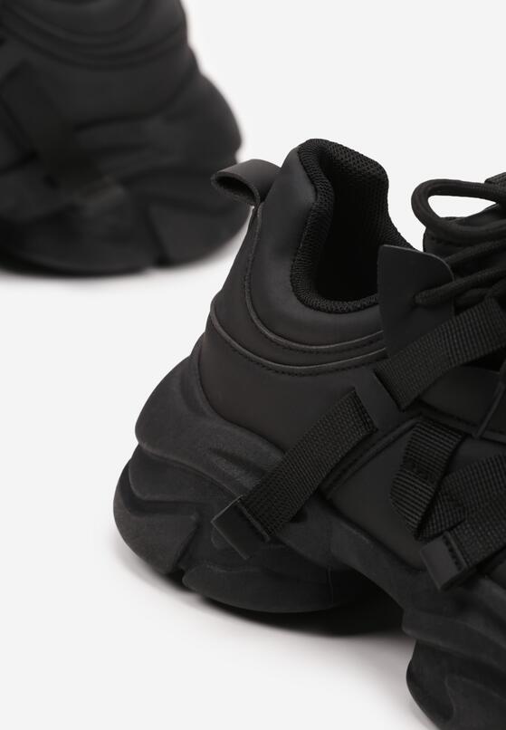 Czarne Sneakersy na Grubej Podeszwie Ozdobione Tłoczeniem Soniella 6