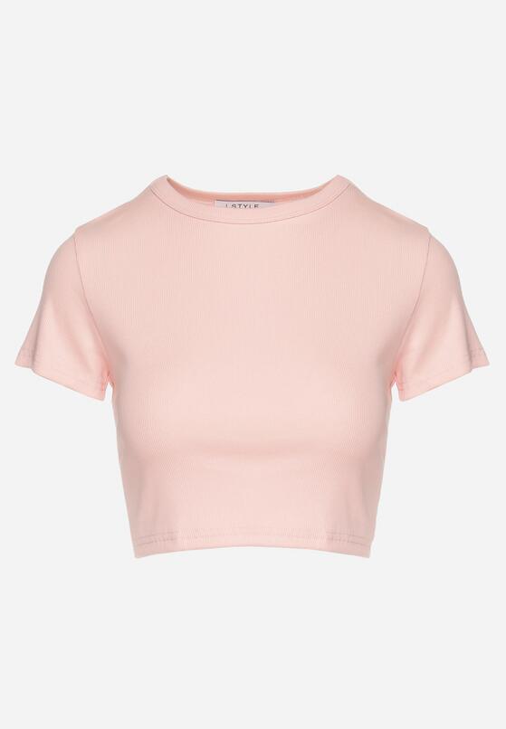 Różowy Bawełniany Prążkowany T-shirt Nelzedi 6