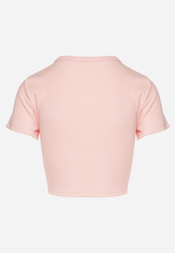 Różowy Bawełniany Prążkowany T-shirt Nelzedi 7