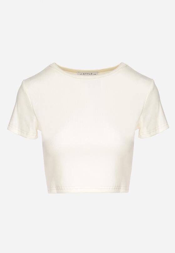 Beżowy Bawełniany Prążkowany T-shirt Nelzedi 6