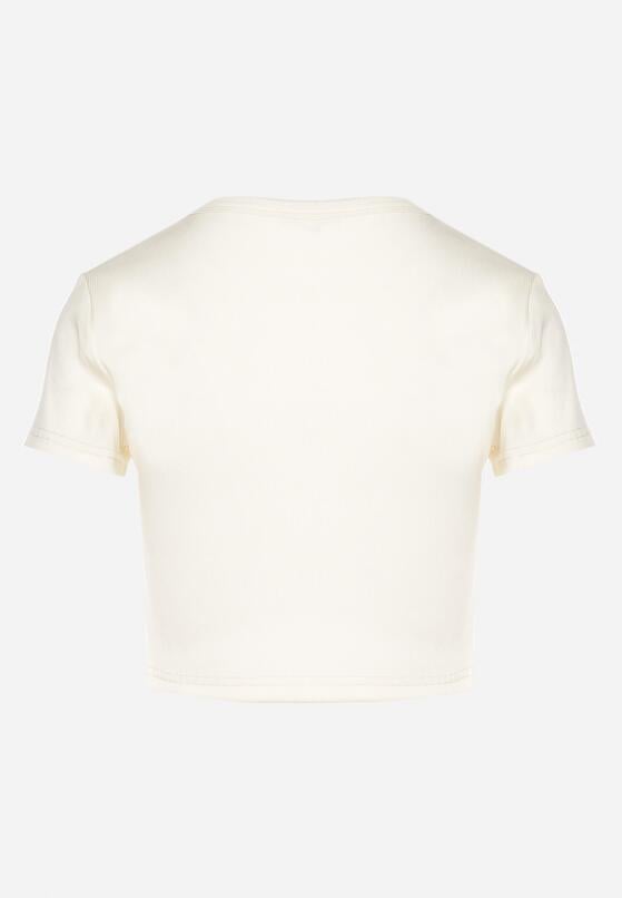 Beżowy Bawełniany Prążkowany T-shirt Nelzedi 7