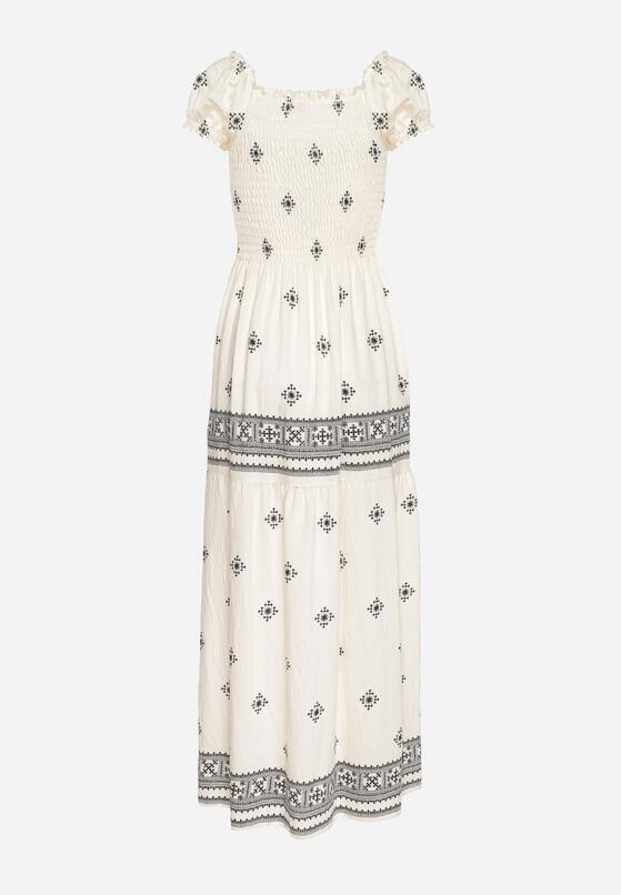 Jasnobeżowa Sukienka z Wiskozy ze Wzorem Boho Ellirose 7