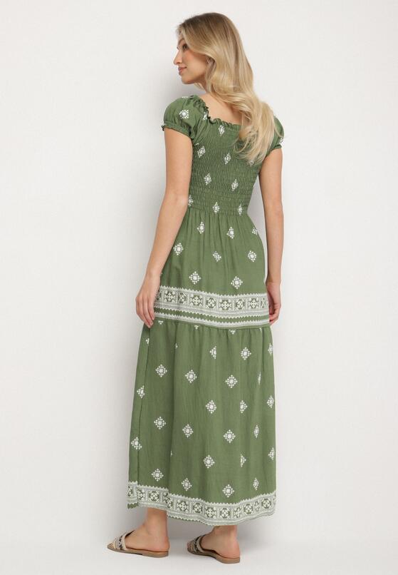 Zielona Sukienka z Wiskozy ze Wzorem Boho Ellirose 3