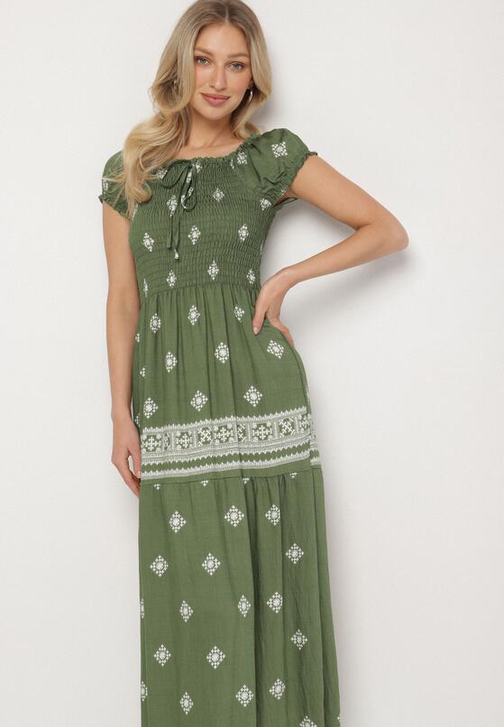 Zielona Sukienka z Wiskozy ze Wzorem Boho Ellirose 4
