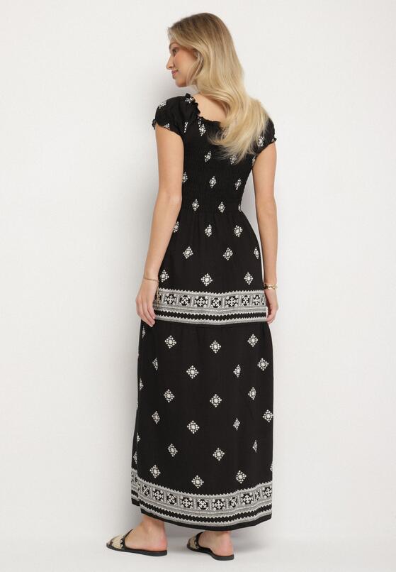 Czarna Sukienka z Wiskozy ze Wzorem Boho Ellirose 3