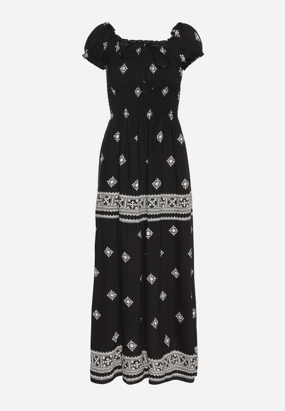 Czarna Sukienka z Wiskozy ze Wzorem Boho Ellirose 6