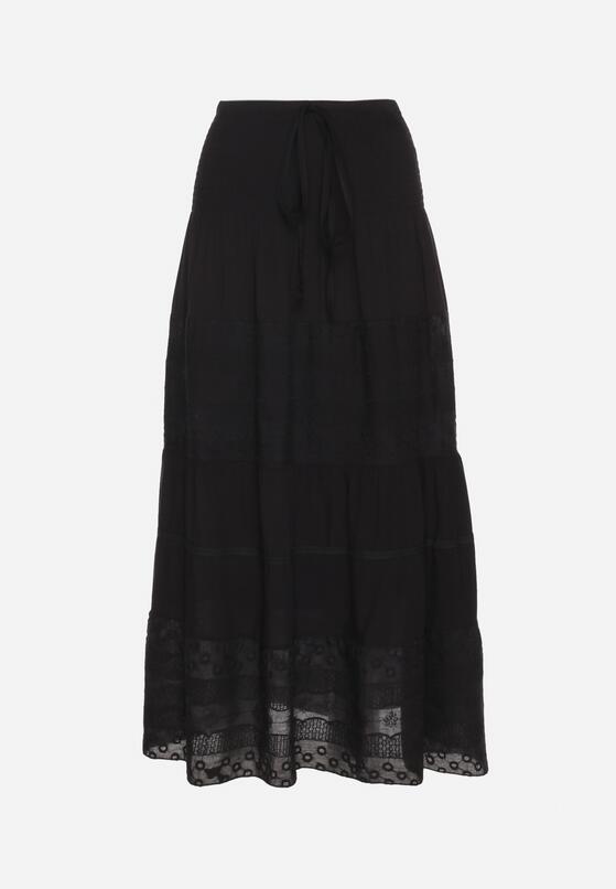 Czarna Spódnica z Bawełny z Wysokim Stanem w Stylu Boho Ellitrae 6