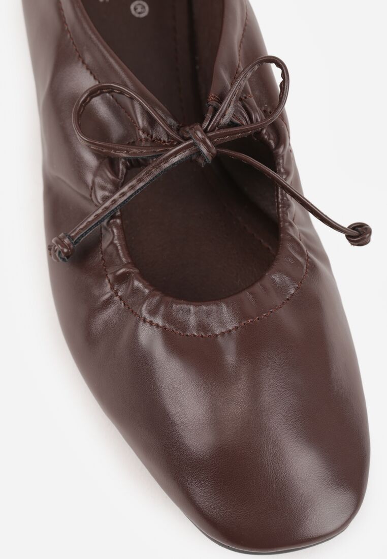 Brązowe Balerinki z Wiązanymi Rzemykami Julimaria 9