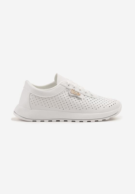 Białe Ażurowe Sneakersy z Metalicznym Napisem Turvanna 4