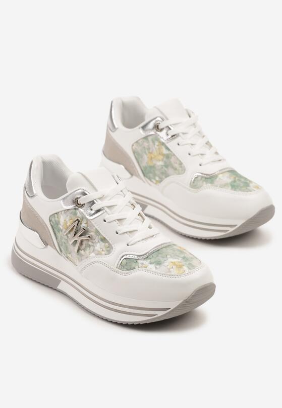 Biało-Zielone Sneakersy z Metaliczną Aplikacją Divisca 5