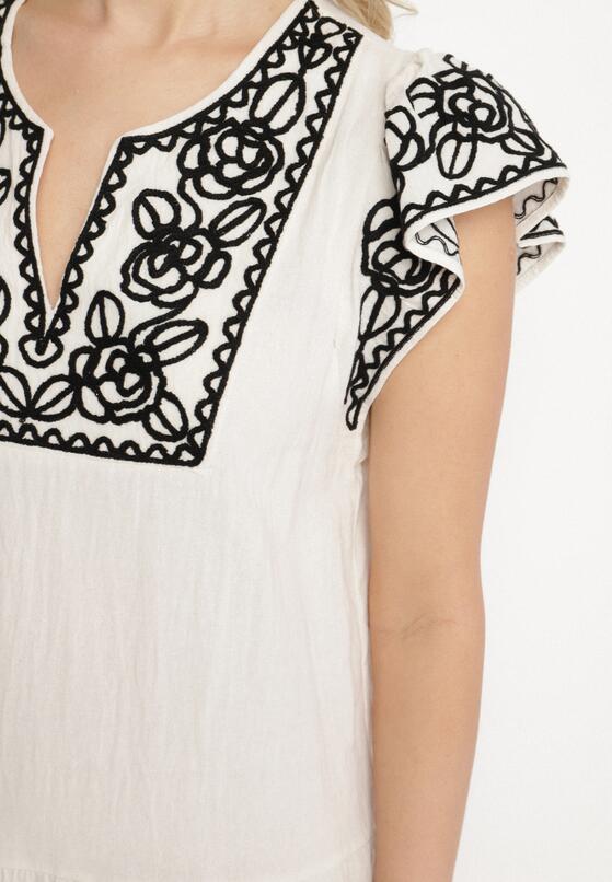 Beżowa Sukienka z Haftami w Stylu Boho z Bawełny Evitel 5