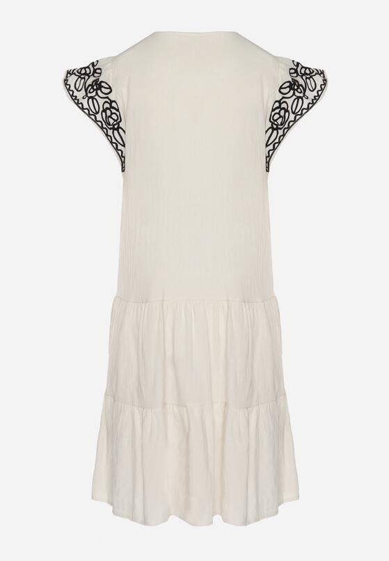 Beżowa Sukienka z Haftami w Stylu Boho z Bawełny Evitel 7