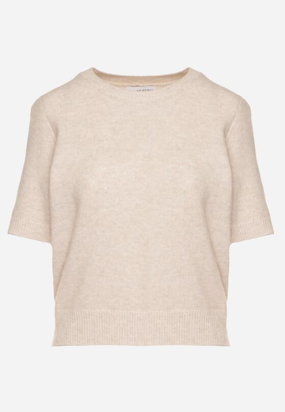 Beżowy Sweter z Wełną i Krótkim Rękawem Turosa 6